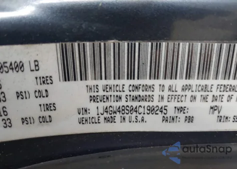 2004 Jeep Grand Cherokee Laredo из США, поврежденный, VIN 1J4GW48S04C190245